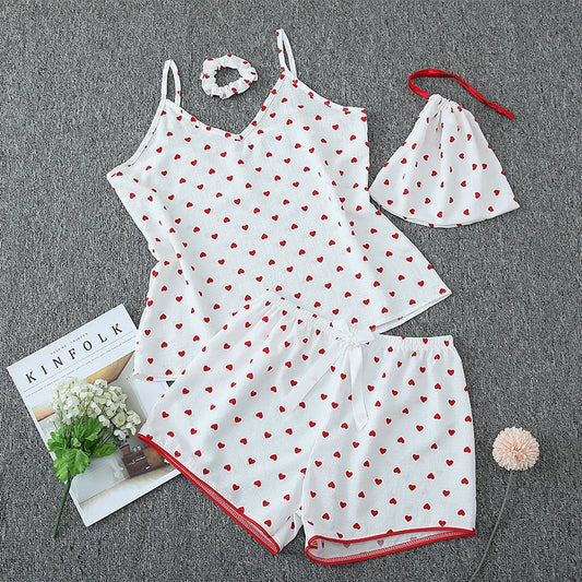 Pyjama Blanc Cœur Rouge Femme