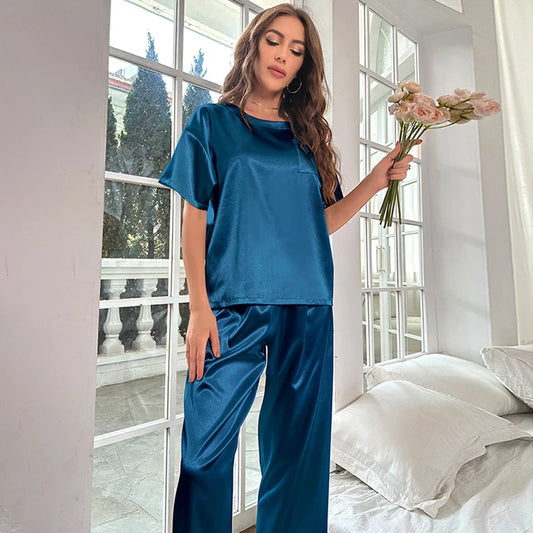 Pyjama Satin Bleu Roi