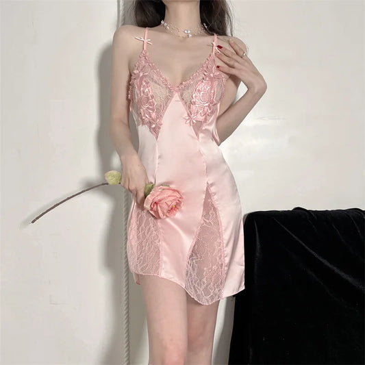 Robe nuisette satin dentelle